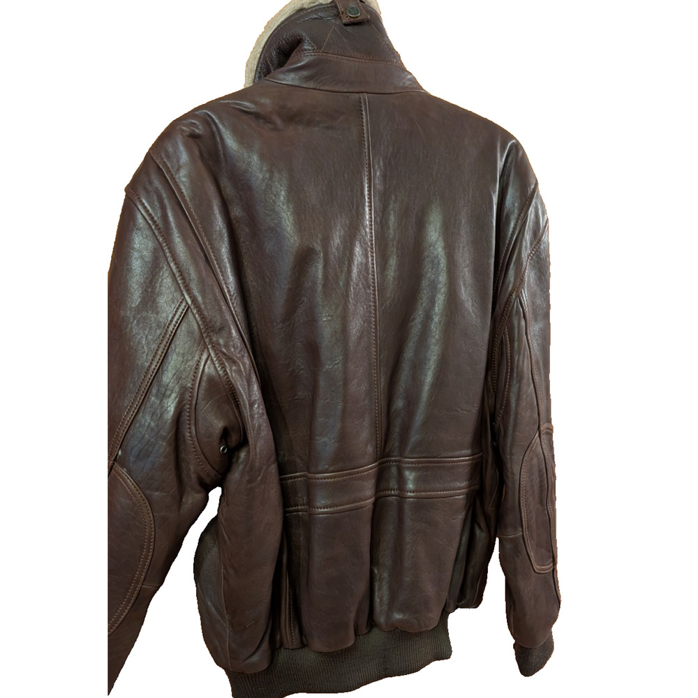 ANDREW MARC NEW YORK Leather Bomber Jacket Faux Shearling Collar BROWN XL - Picture 3 of 10